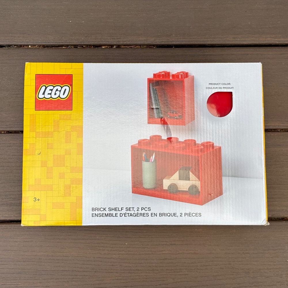 Lego 2-Piece Red Brick Shelf Storage Toy Display Set Ages 3+ - New, Dinged Box